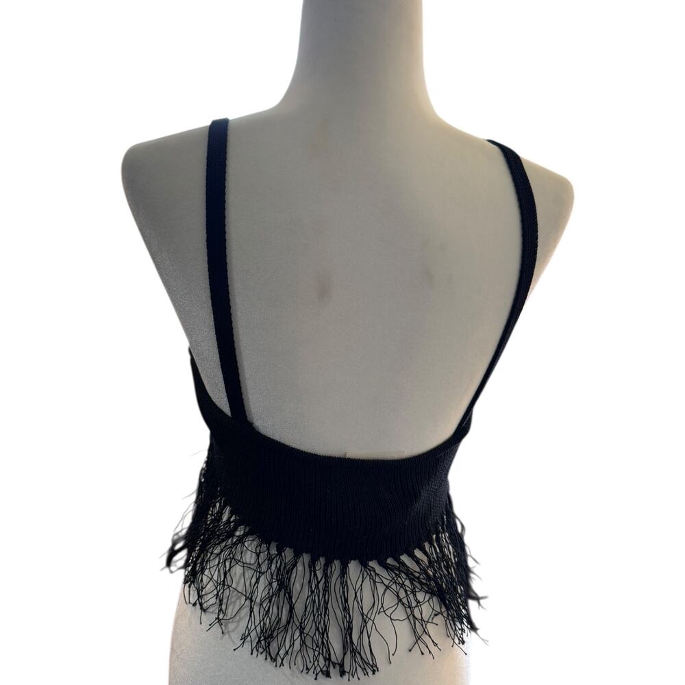 Open Edit Fringe Sweater Bralette Black Knit Crop Festival Boho Nordstrom M NWT - Picture 6 of 10